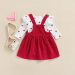Valentine Infant Baby Girl's Two-Piece Suit, Heart Pattern Ruffle Long Sleeve Round Neck Romper + Suspender Skirt Baby Bubble Store 
