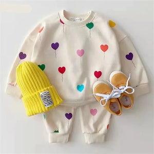 VISgogo Infants Spring Autumn Clothes Baby Girl Boy Love Printing Korean Style Sweatshirt Trousers Baby Two Piece Set Tracksuit Baby Bubble Store 