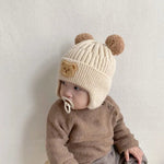 Winter Baby Beanie Cap Cartoon Bear Ear Protection Knitted Hat for Toddler Boys Girls Cute Korean Warm Kids Crochet Hats Gorros Baby Bubble Store A 