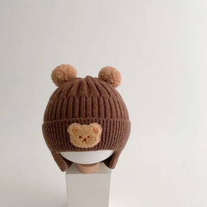 Winter Baby Beanie Cap Cartoon Bear Ear Protection Knitted Hat for Toddler Boys Girls Cute Korean Warm Kids Crochet Hats Gorros Baby Bubble Store D 